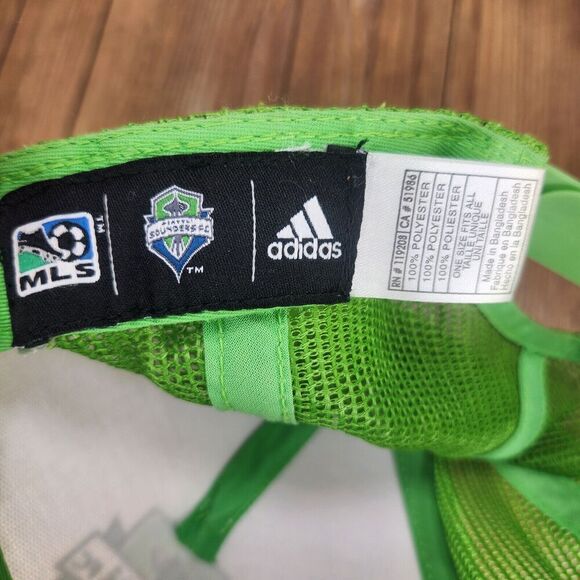 Adidas Seattle Sounders FC Trucker Hat Cap Snapback Green White Mesh MLS Sequin - Picture 10 of 10